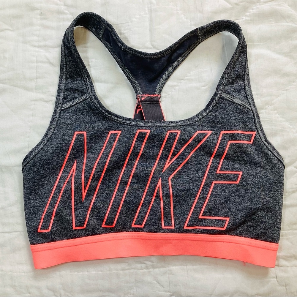 Nike‎ Dri-Fit Pro Classic Logo Sports Bra Small Gray Peach